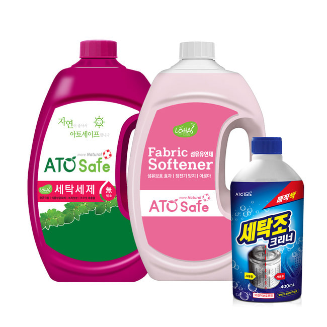 아토세이프 액체 세탁세제 2.5L 1개+유연제 핑크로즈향 2.5L 1개+세탁조 클리너 400ml 1개