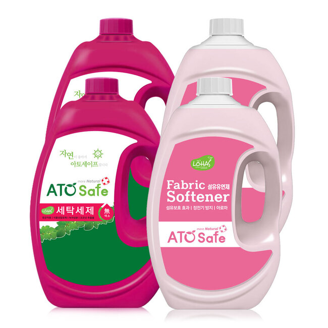 아토세이프 액체 세탁세제 2.5L 2개+유연제 핑크로즈향 2.5L 2개